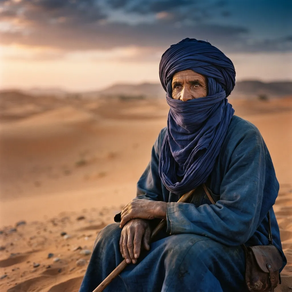 Un turban de coton indigo enroulé façon touareg