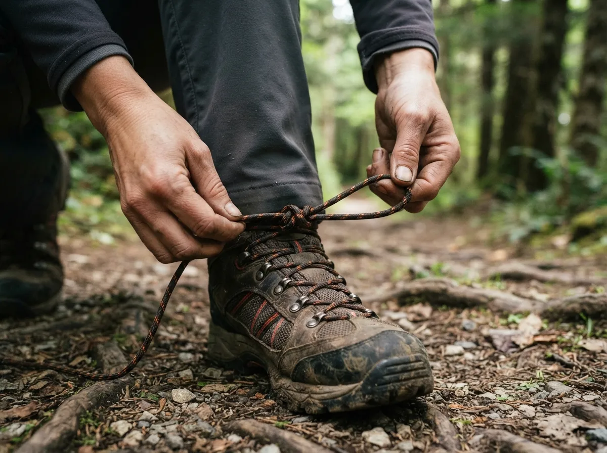 Des mains qui nouent un lacet de chaussure avec la technique du double enroulement