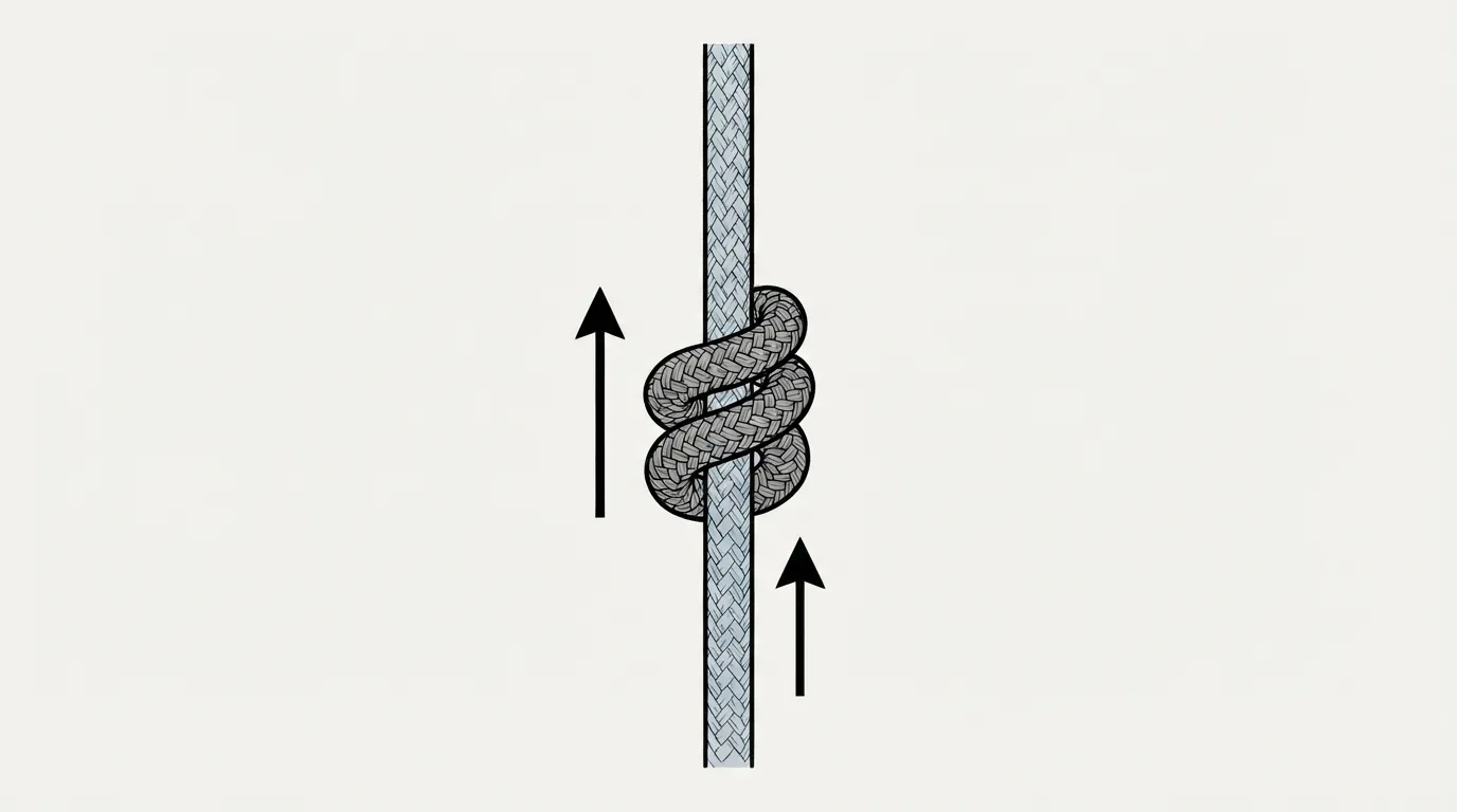 Schéma du nœud tendeur avec ses tours de friction glissant le long du brin dormant